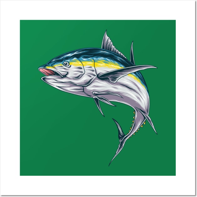 Yellow Blue Tuna Fish Wall Art by Mako Design 